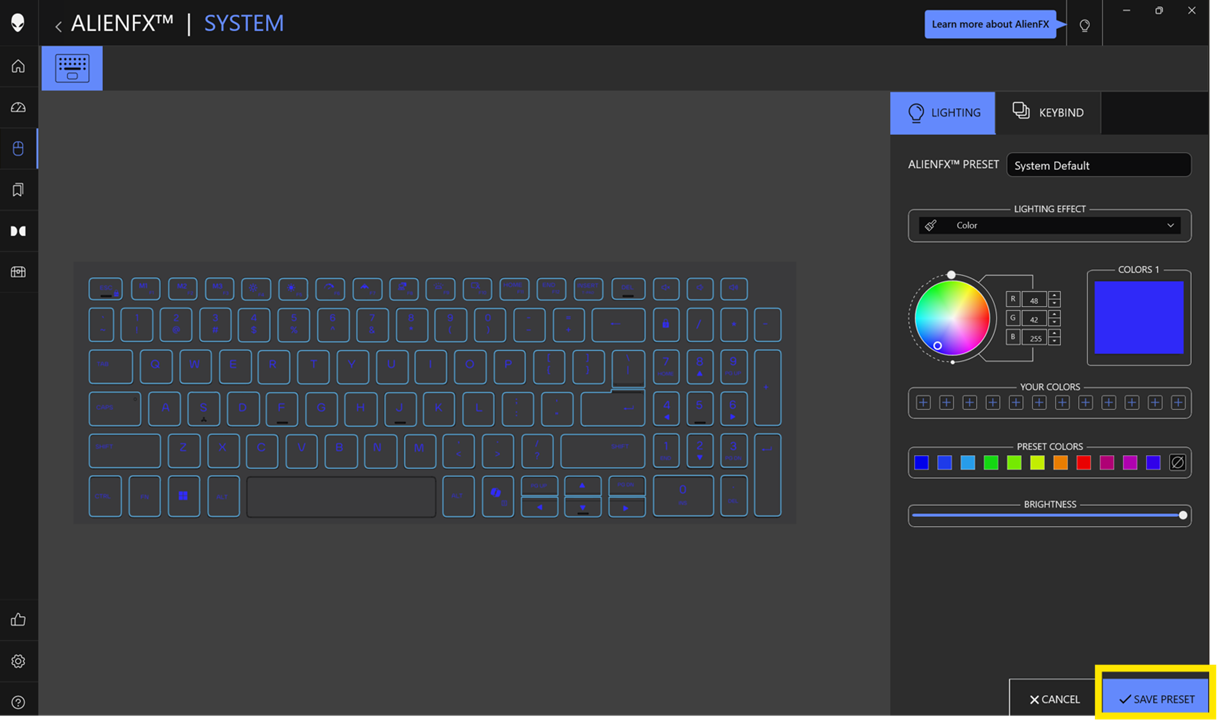 Botón Guardar ajuste preestablecido