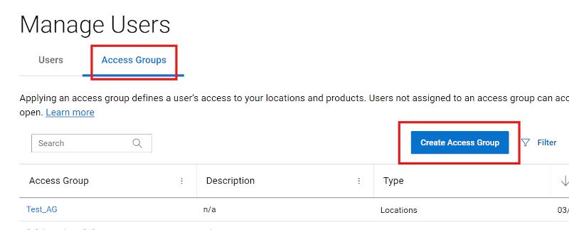 Users Create Access Group