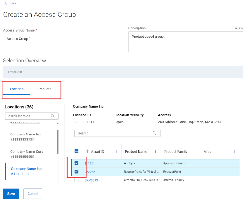Opción de productos Create Manual Group Location