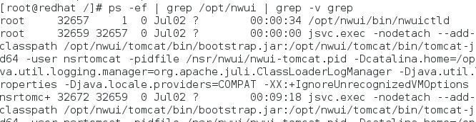 Output di ps che mostra il back-end di NWUI