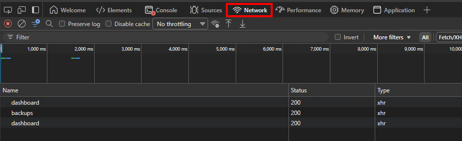 браузер inspect network