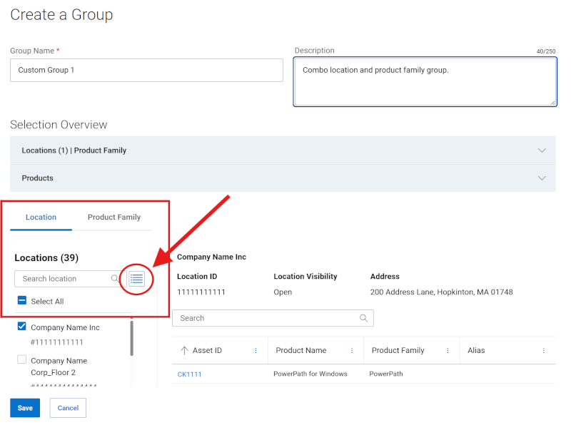 Crear grupo combinado de lote de cajones