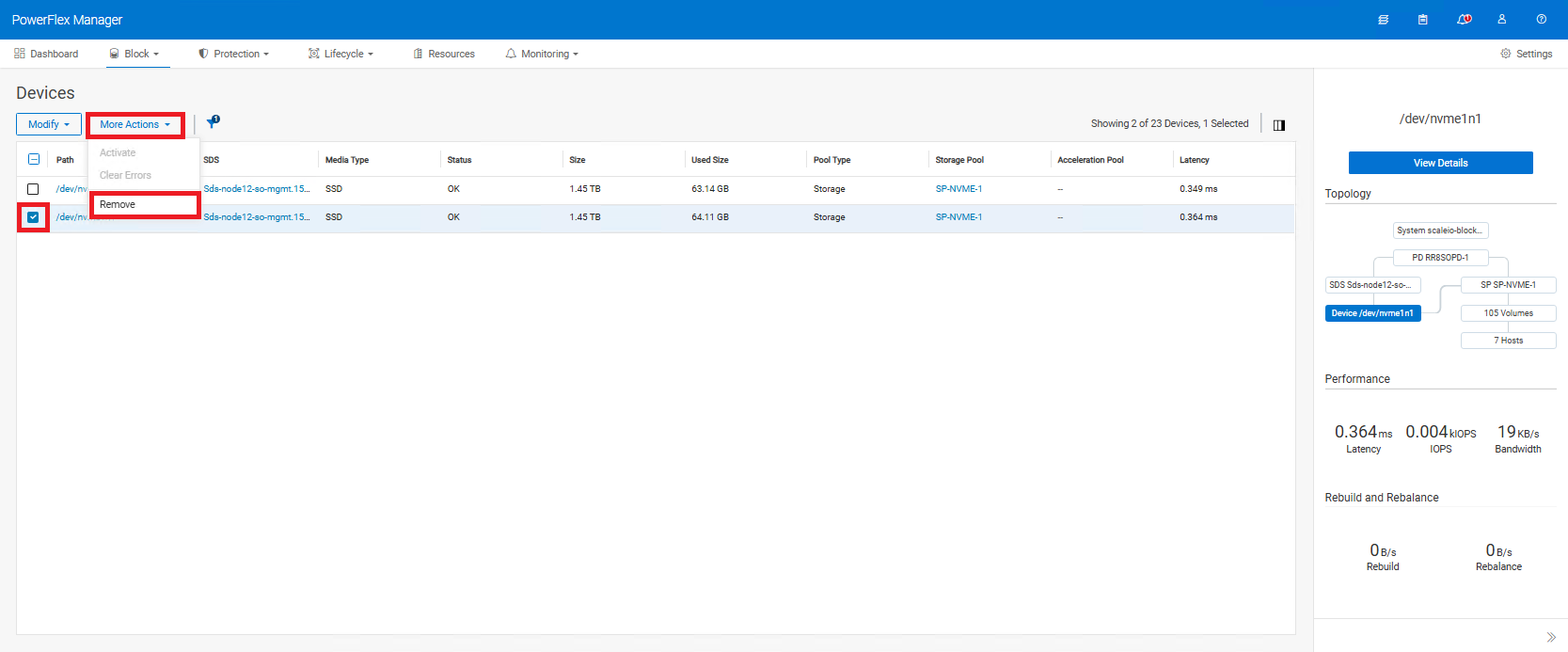 PowerFlex GUI Ta bort en enhet