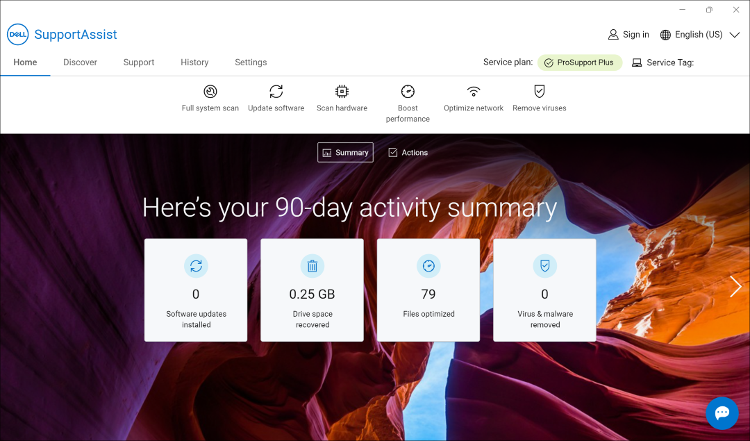 Schermata iniziale dell'app SupportAssist versione 4.0.3