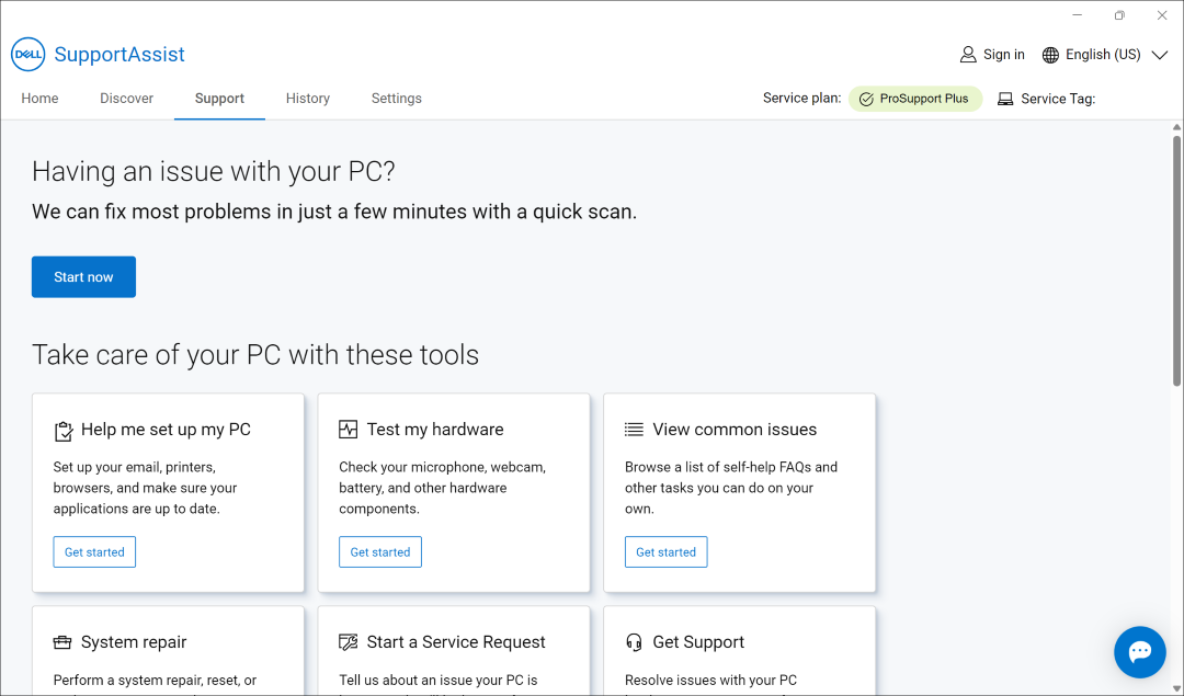 Opzione di test dell hardware in SupportAssist versione 4.0.3