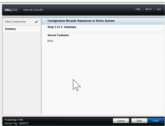 Oversigtsskærmbillede, der viser, at BIOS-indstillingen ryddes