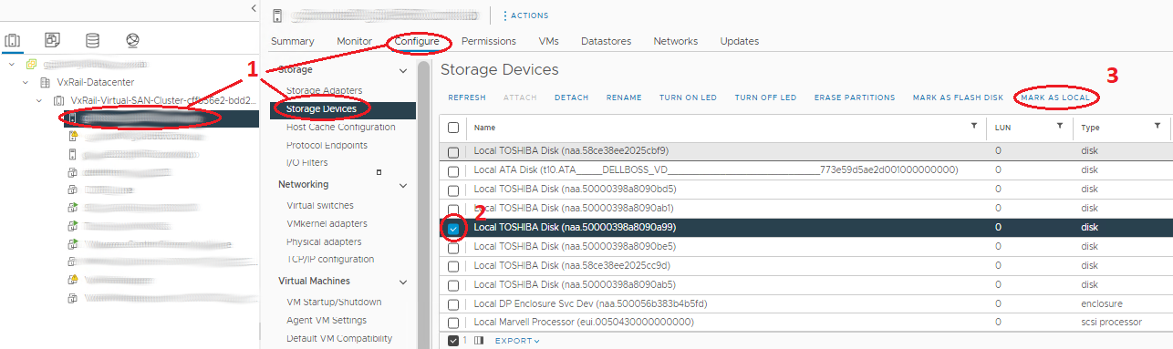Marcar discos como locales en un host ESXi mediante vSphere