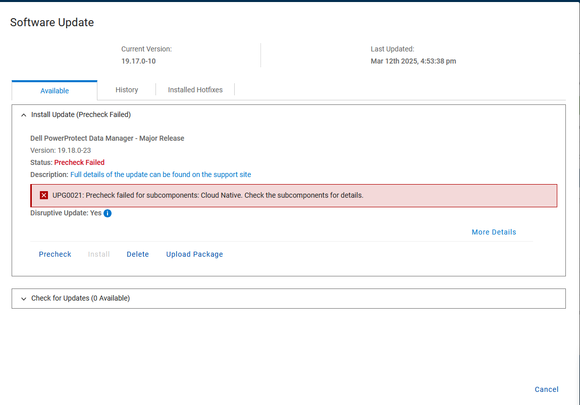 Schermata Software Update