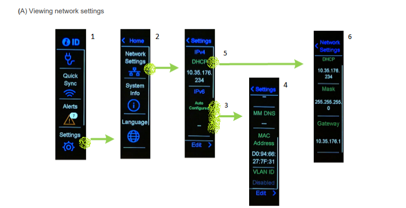 Visual steps to view Network Settings on the LCD