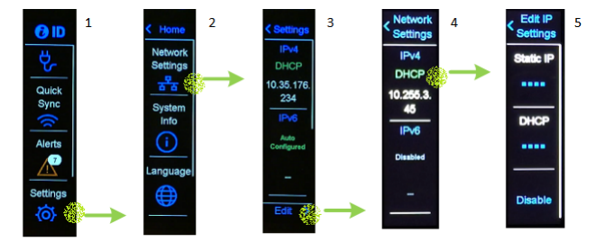Visual steps to configure IPv4 Network Settings on the LCD