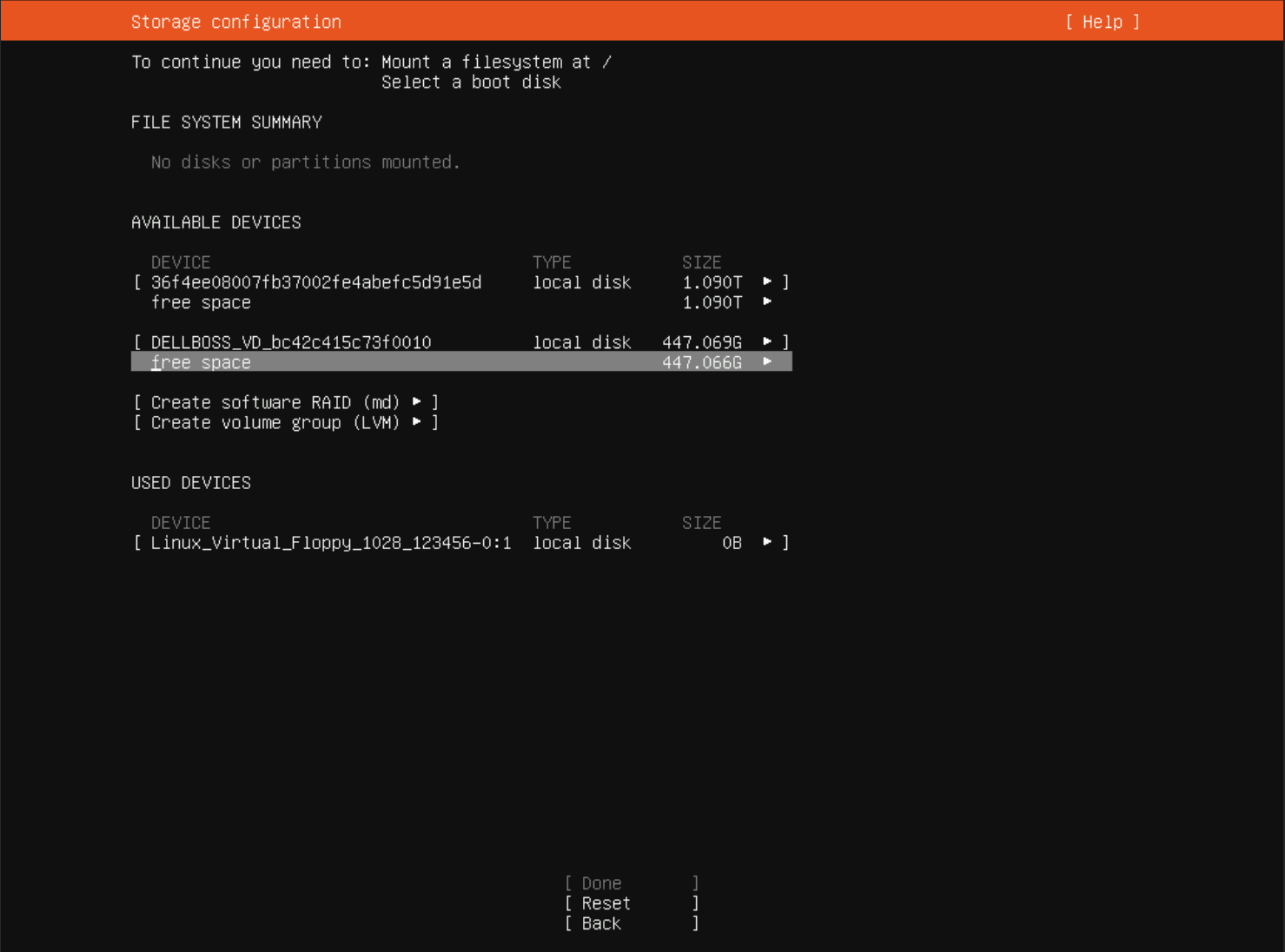 Select the disks free space and press enter