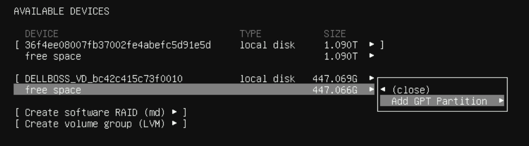 Select Add GPT Partition
