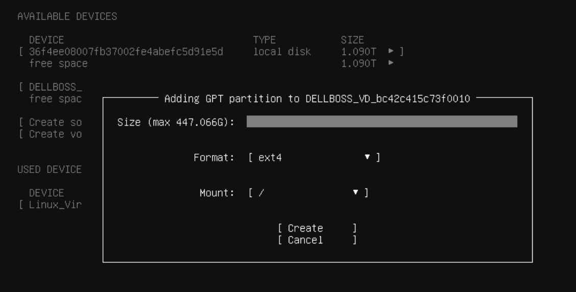 Set partition details and select Create