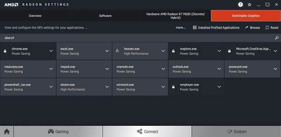 AMD Radeon-Einstellungen, umschaltbare Grafikprofile