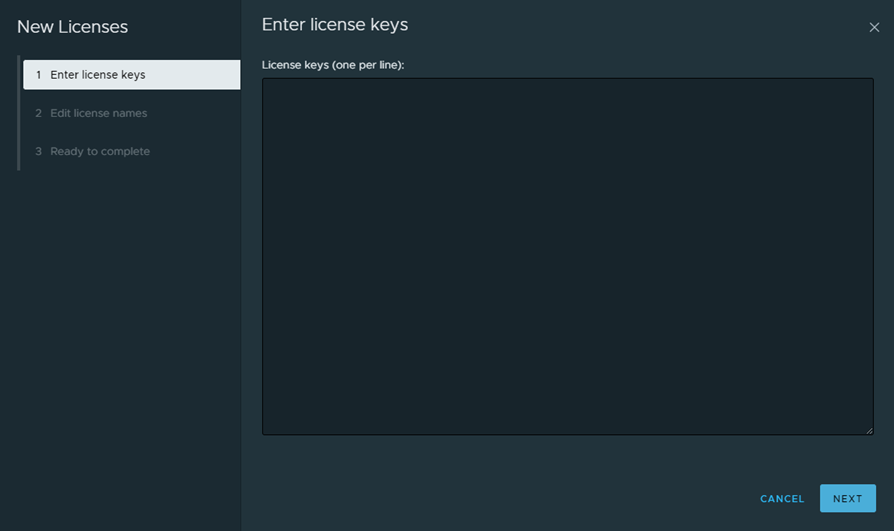vCenter Enter License key screen
