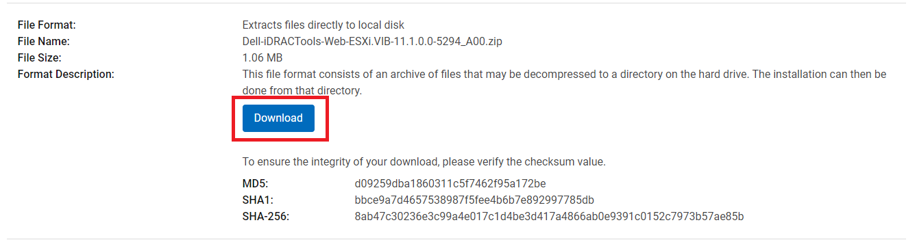 iDRAC Tools zip file download option on Dell Support site