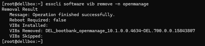 Terminal output showing successful VIB removal