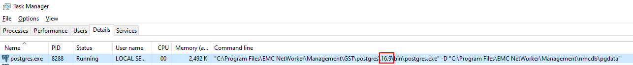 Versão postgres do servidor NMC no Windows