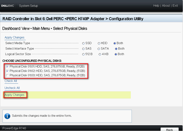Choose the desired drives and click on Apply Changes