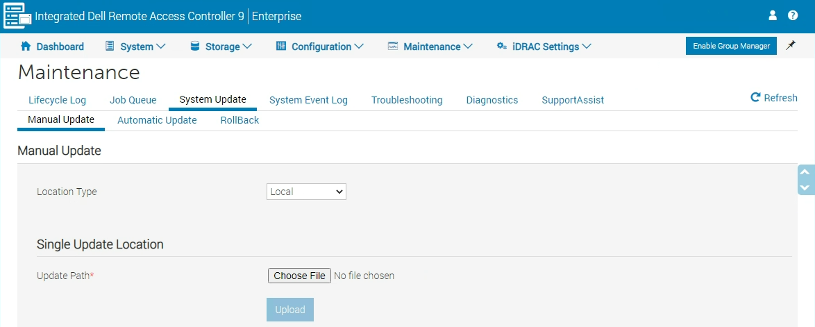 iDRAC9 update screen