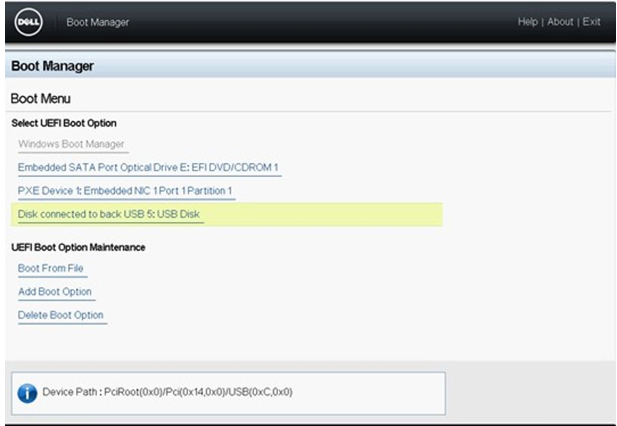 Options du menu de démarrage UEFI