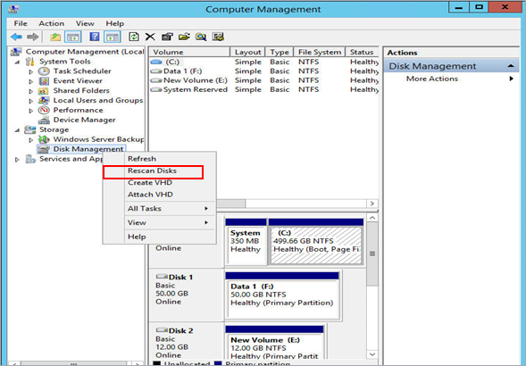 Rescan Disk via Computer Management