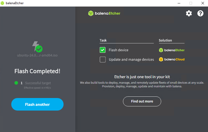 USBフラッシュが完了しました