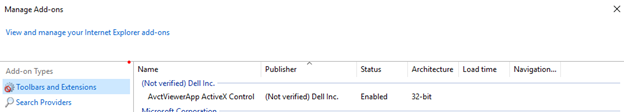 Internet Explorer Manage Add-ons showing ActiveX control