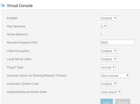 Virtual Console settings in iDRAC web interface