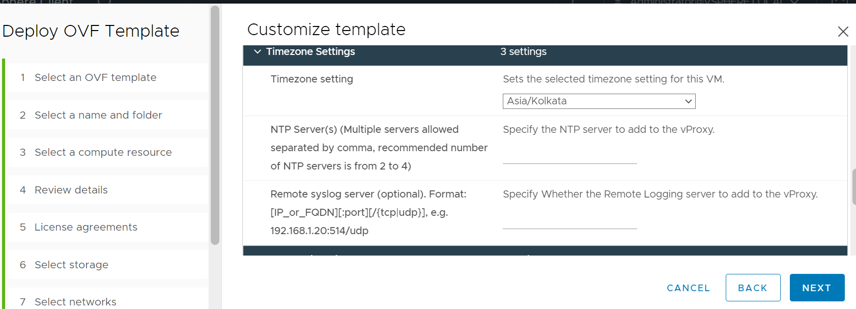 Deploying the OVF Template