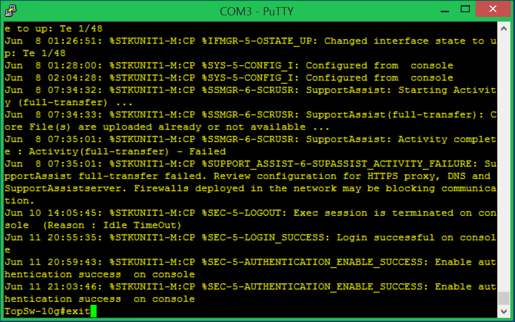 Screenshot showing switch exit command