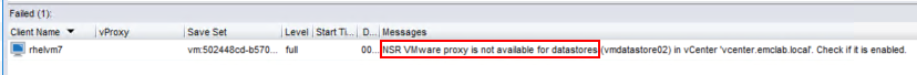 Error Message: VMware proxy is not available for datastores