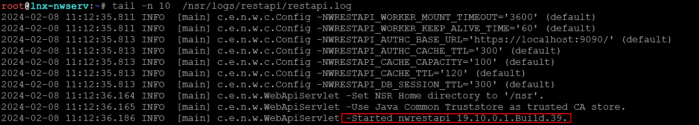 Example of nwrestapi service startup