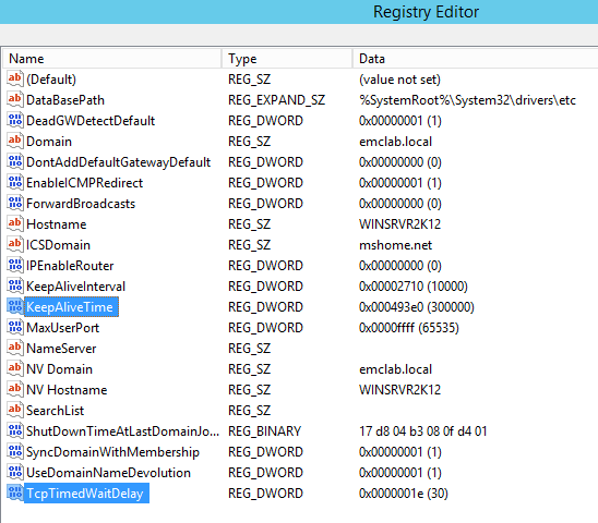 TCP keepalive settings in Windows