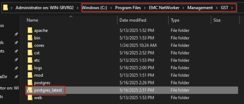 the postgres symbolic link folder is recreated