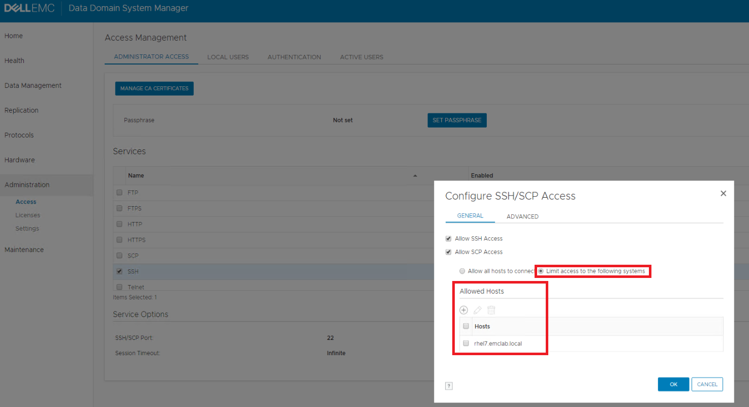 Data Domain has SSH restrictions which does not include the vProxy appliances