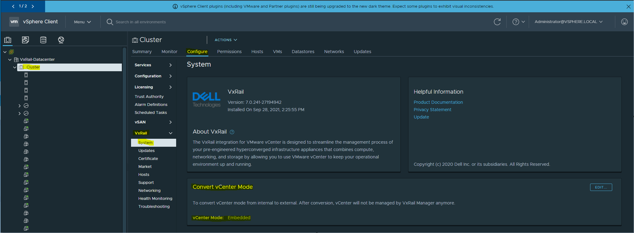 Screenshot showing vCenter mode in plugin