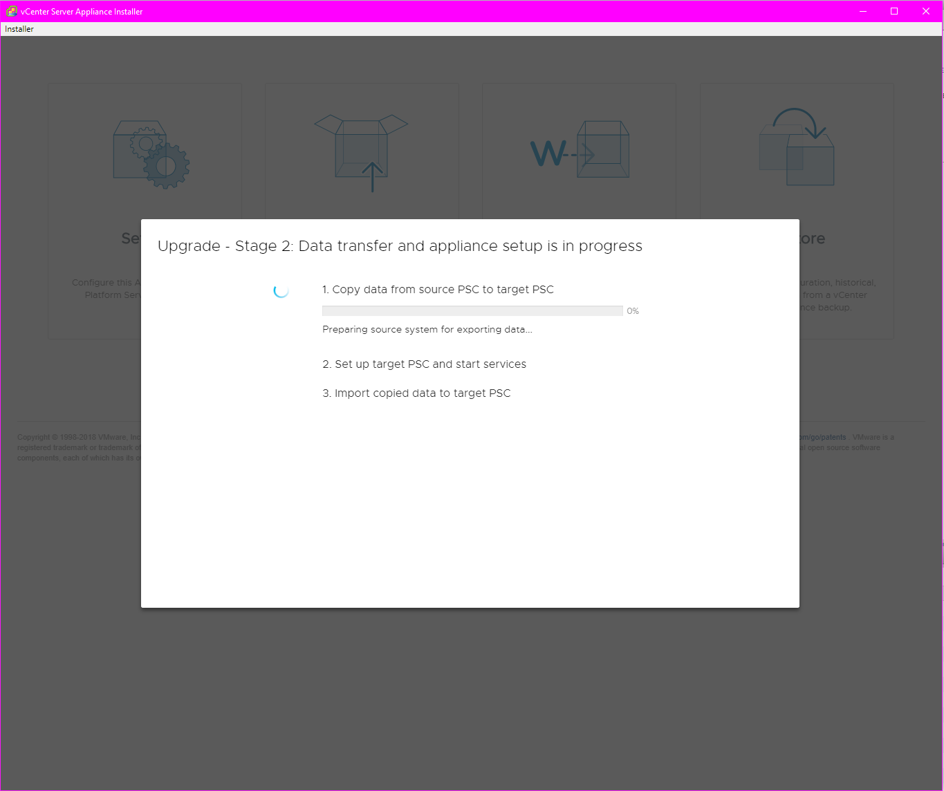 wait for data to be transferred form the source to the new appliance