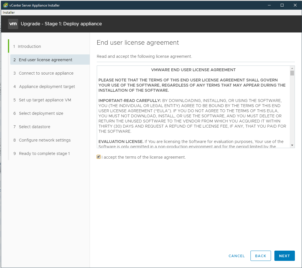 Screenshot of EULA acceptance page