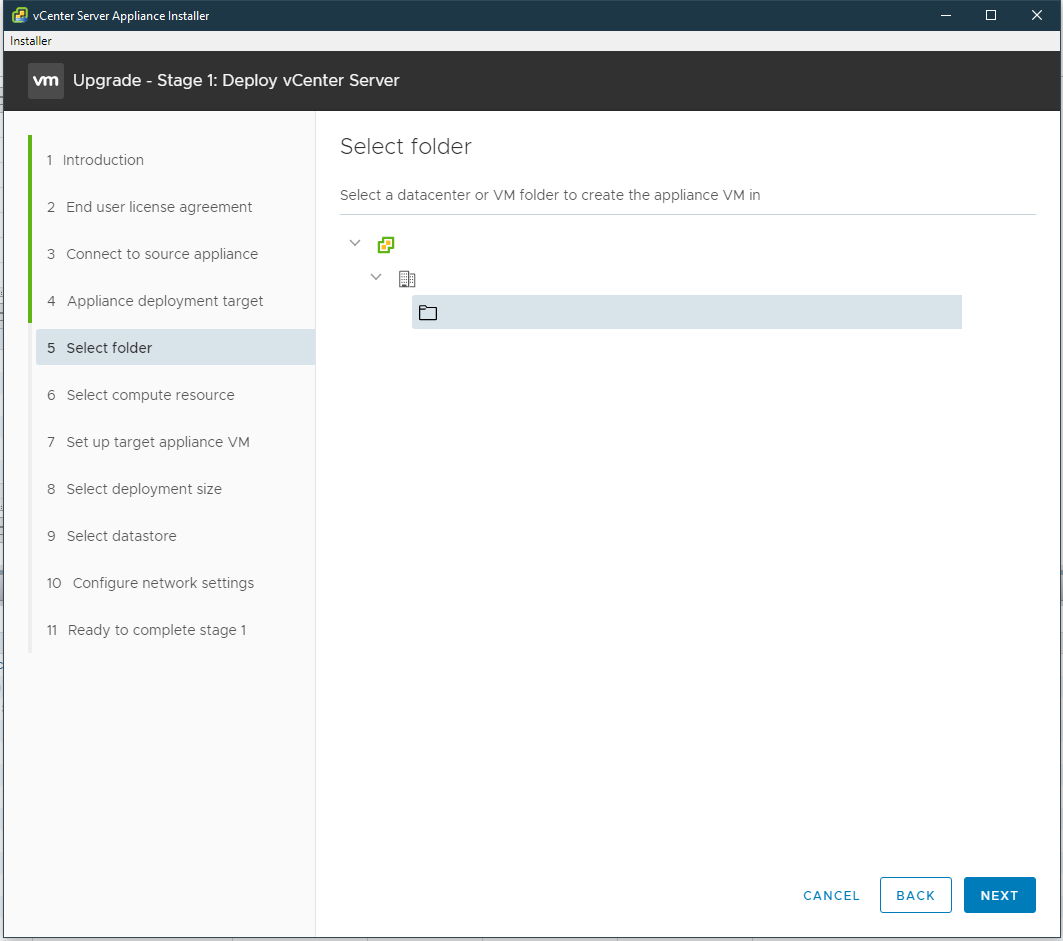 Screenshot of folder selection