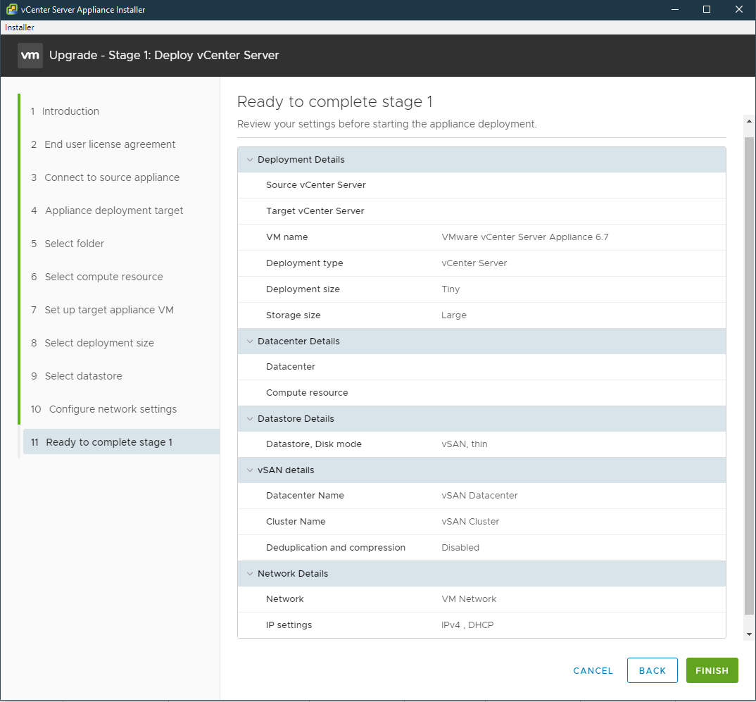 Screenshot of information summary that has been entered 