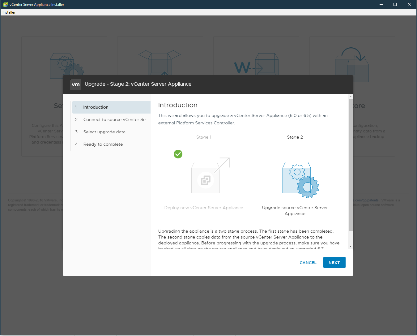 Screenshot selecting next to proceed with upgrade 