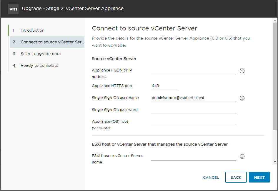 Screenshot of credentials page for source