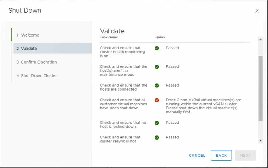 Screenshot showing shutdown error
