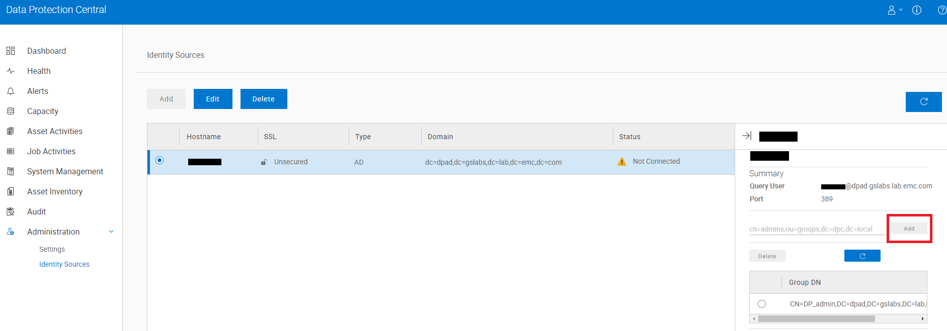 Capture d’écran de l’ajout de groupe pour le référentiel d’identité