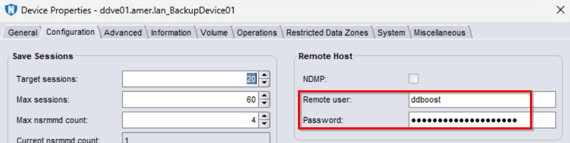 Backup device properties