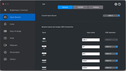 Dell Display and Peripheral Manager Input Source General Controls