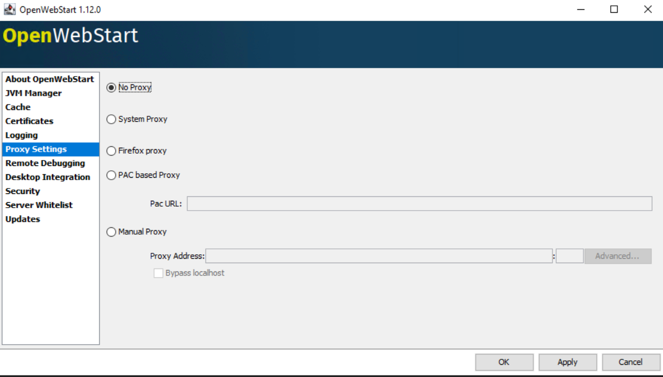 OpenWebStart No Proxy