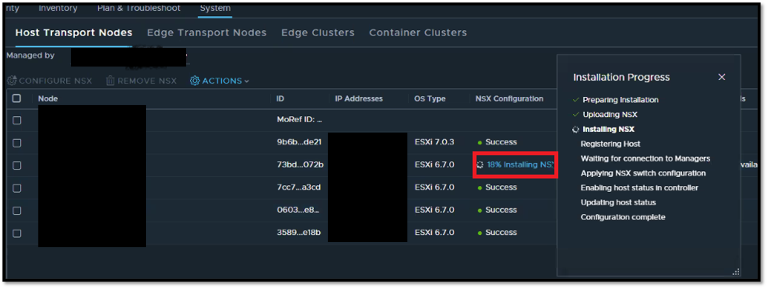 Pic of NSX Manager reinstalls all NSX vibs and does the configuration as needed to fix the issue.