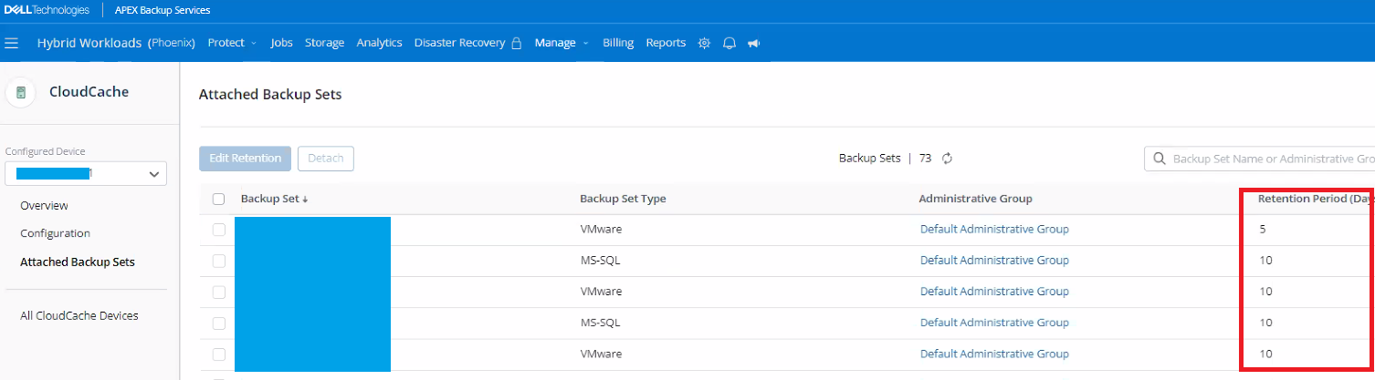 Einstellungen für die Aufbewahrungsfrist 